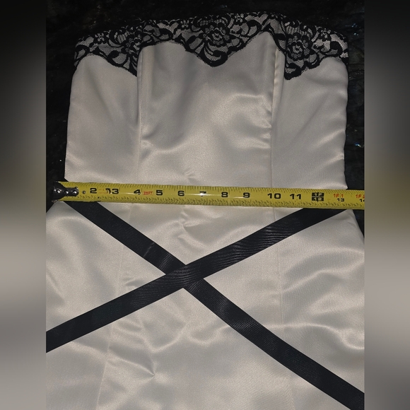 Jessica McClintock Gunne Sax Dress 3/4 Strapless Fit & Flare White Silky Black S - Picture 11 of 13